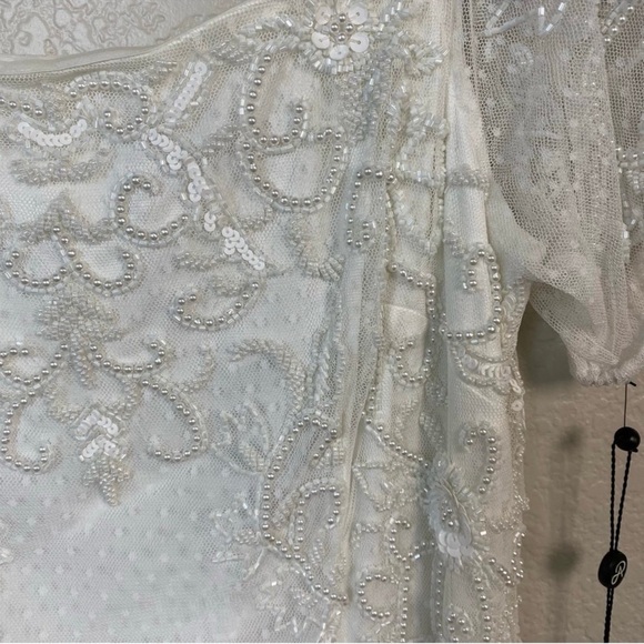 adrianna papell womens off shoulder beaded white dress new size 18 - Picture 4 of 6